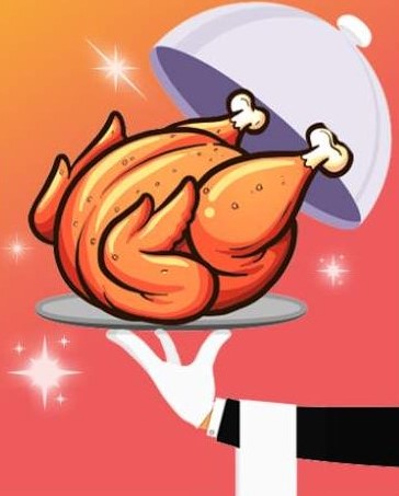 Una caricatura caprichosa de un pollo sentado en una mesa de ruleta, rodeado de naipes y fichas de casino.